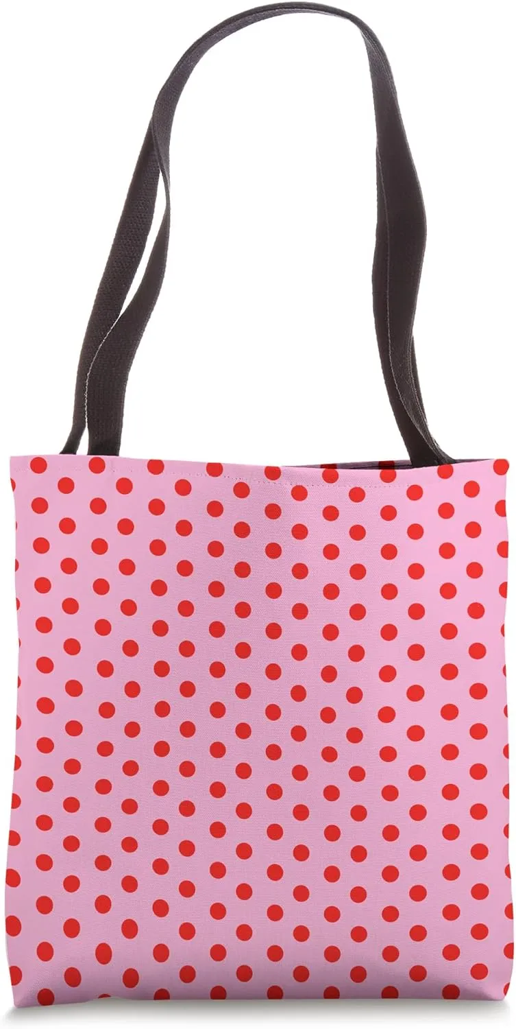 Pink and Red Polka Dot Aesthetic Preppy Vintage Dotted Tote Bag