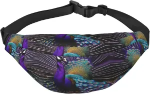 Purple Peacock Adjustable Belt Hip Bum Bag Fashion Water Resistant Hiking Waist Bag for Traveling Casual Running Hiking Cycling