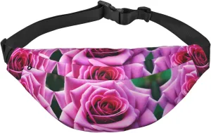 Purple Rose Flower Adjustable Belt Hip Bum Bag Fashion Water Resistant Hiking Waist Bag for Traveling Casual Running Hiking Cycling