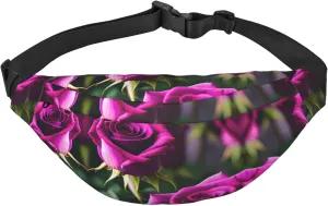 Purple Roses Adjustable Belt Hip Bum Bag Fashion Water Resistant Hiking Waist Bag for Traveling Casual Running Hiking Cycling
