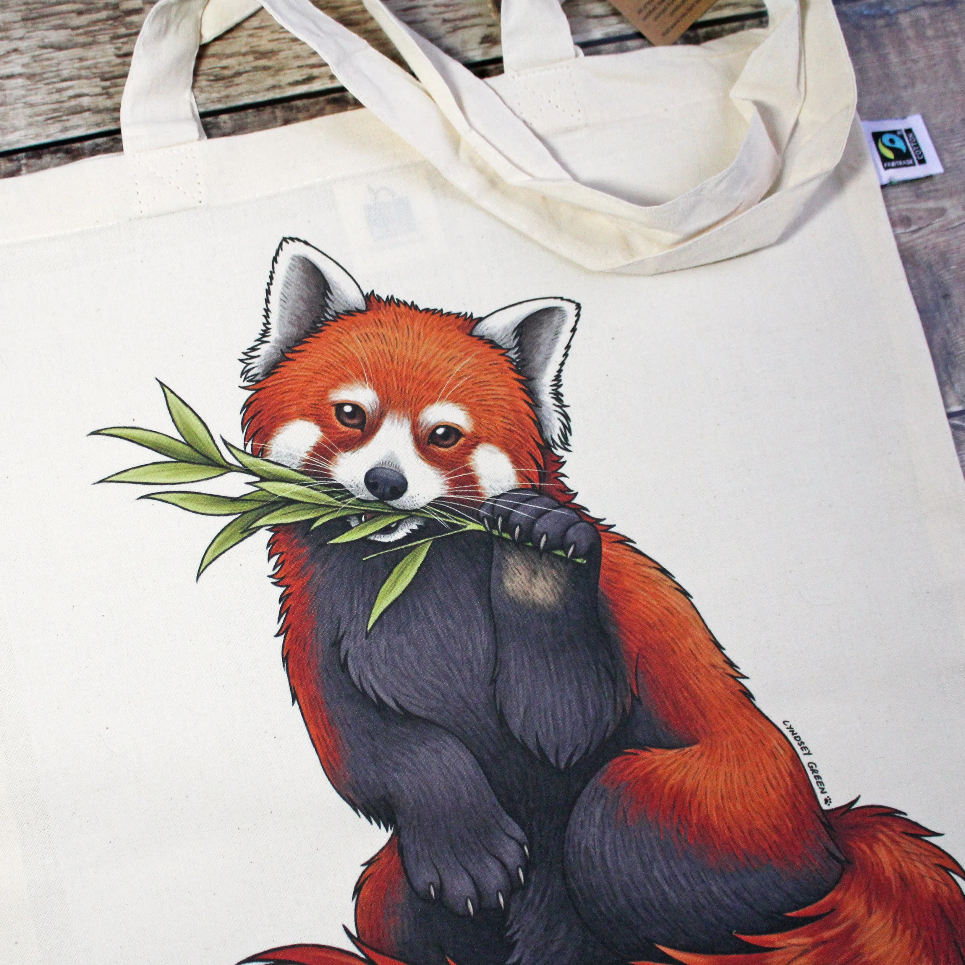 Red Panda Tote Bag ~ Organic & Fairtrade Cotton