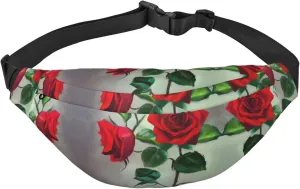 Red Rose Picture Adjustable Belt Hip Bum Bag Fashion Water Resistant Hiking Waist Bag for Traveling Casual Running Hiking Cycling
