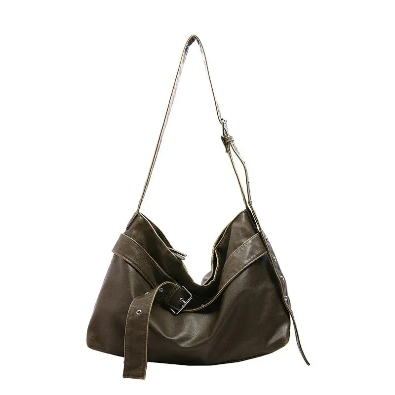 Sohiwoo Large Capacity PU Zipper Large Size Crossbody Bag 2024 Fashion Trend Women's Shoulder Bags New Versatile Style Concise Tote Bags
