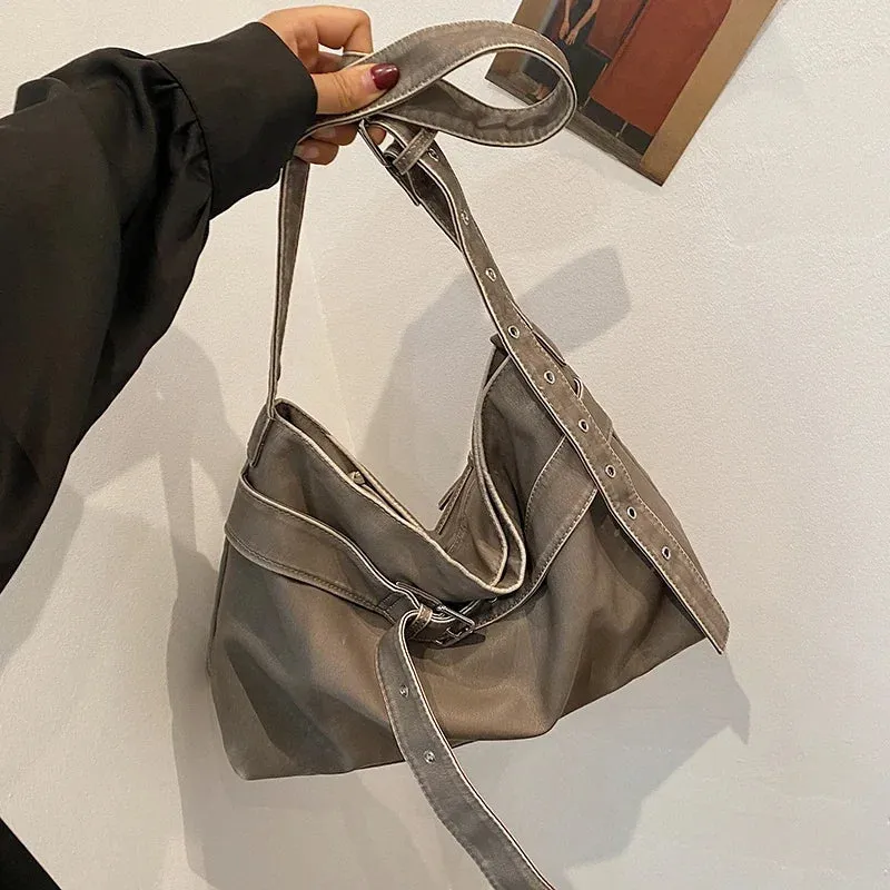 Sohiwoo Large Capacity PU Zipper Large Size Crossbody Bag 2024 Fashion Trend Women's Shoulder Bags New Versatile Style Concise Tote Bags