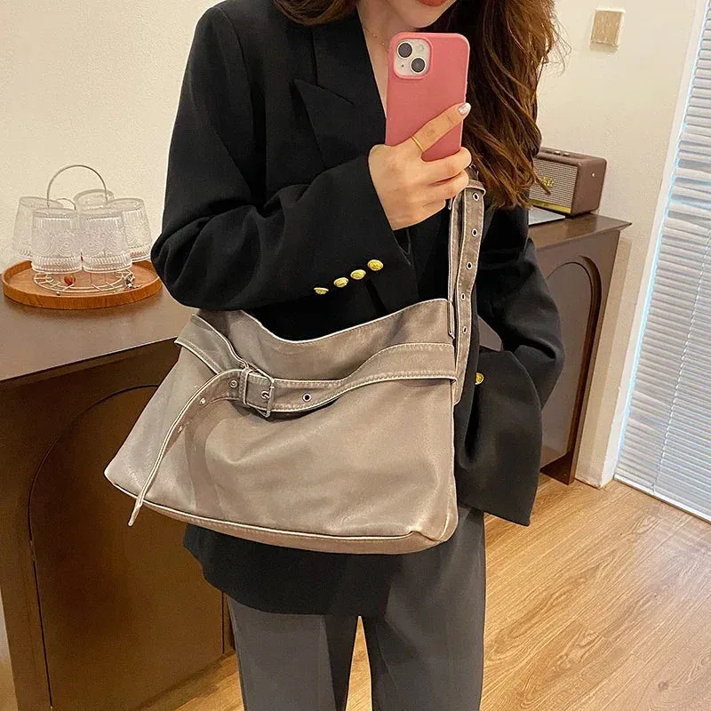 Sohiwoo Large Capacity PU Zipper Large Size Crossbody Bag 2024 Fashion Trend Women's Shoulder Bags New Versatile Style Concise Tote Bags