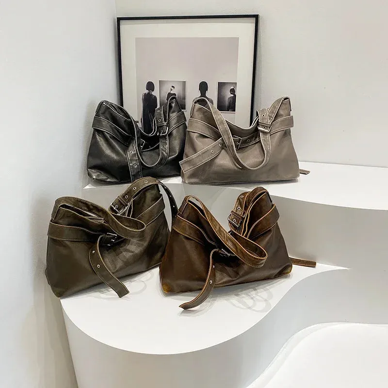 Sohiwoo Large Capacity PU Zipper Large Size Crossbody Bag 2024 Fashion Trend Women's Shoulder Bags New Versatile Style Concise Tote Bags