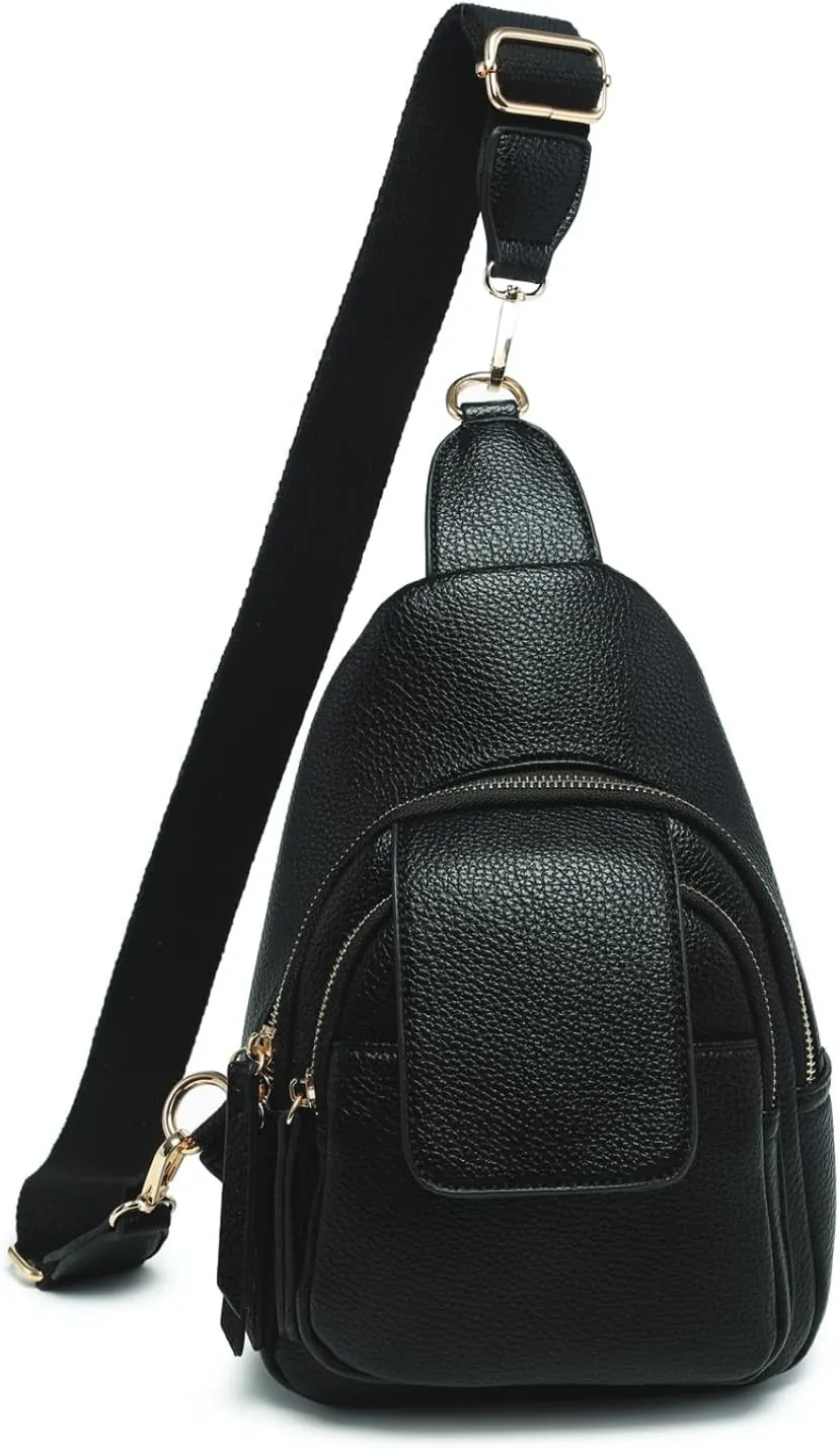 Sophia Crossbody Sling Bags for Women Vegan Leather Fanny Pack Purse Trendy Chest Bag for Travel (Black)