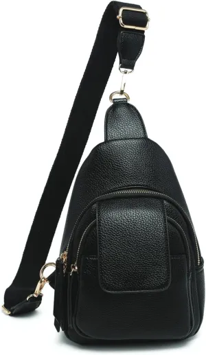 Sophia Crossbody Sling Bags for Women Vegan Leather Fanny Pack Purse Trendy Chest Bag for Travel (Black)