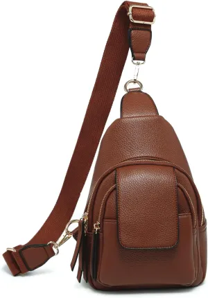 Sophia Crossbody Sling Bags for Women Vegan Leather Fanny Pack Purse Trendy Chest Bag for Travel (Brown)