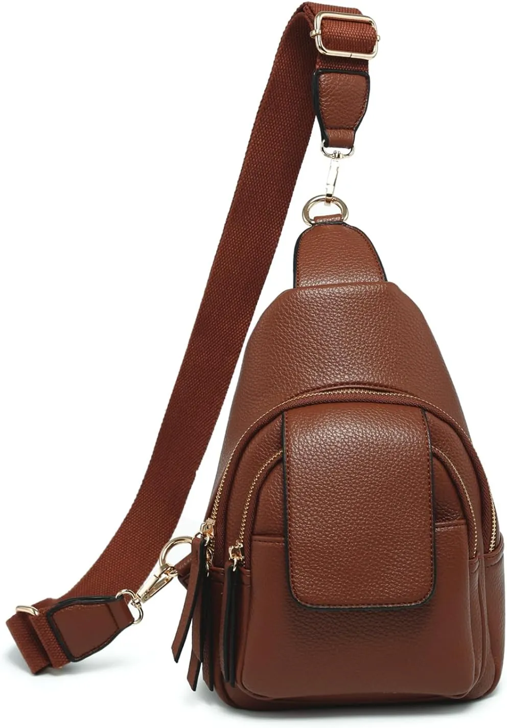 Sophia Crossbody Sling Bags for Women Vegan Leather Fanny Pack Purse Trendy Chest Bag for Travel (Brown)
