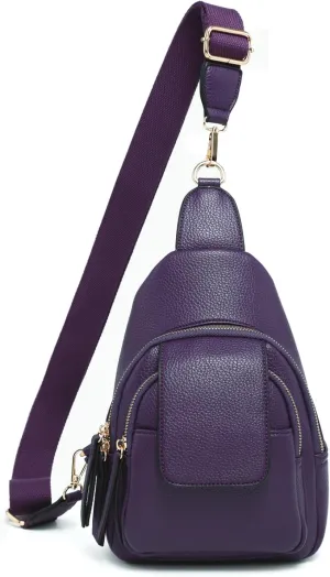 Sophia Crossbody Sling Bags for Women Vegan Leather Fanny Pack Purse Trendy Chest Bag for Travel (Dark Purple)