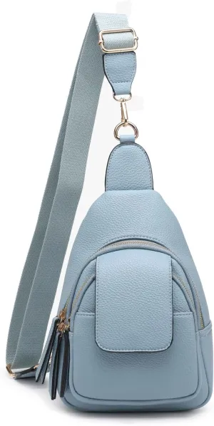 Sophia Crossbody Sling Bags for Women Vegan Leather Fanny Pack Purse Trendy Chest Bag for Travel (Dusty Blue)