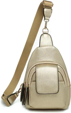 Sophia Crossbody Sling Bags for Women Vegan Leather Fanny Pack Purse Trendy Chest Bag for Travel (Gold)