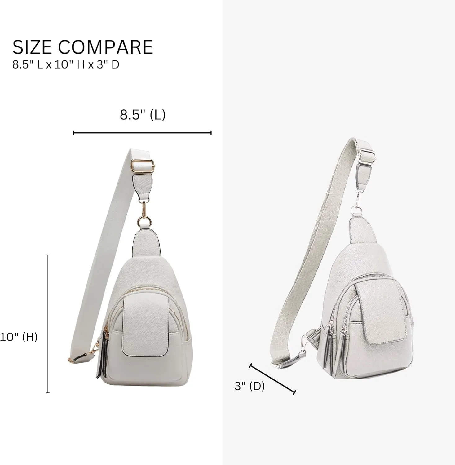 Sophia Crossbody Sling Bags for Women Vegan Leather Fanny Pack Purse Trendy Chest Bag for Travel (Ivory)