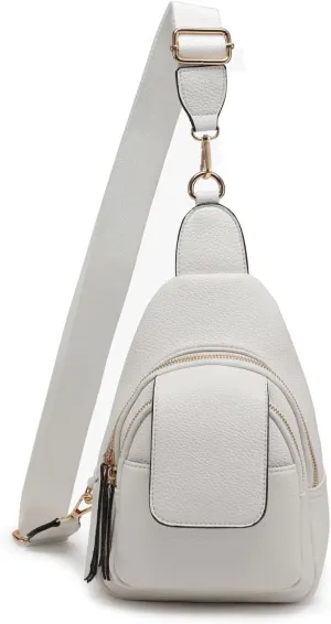 Sophia Crossbody Sling Bags for Women Vegan Leather Fanny Pack Purse Trendy Chest Bag for Travel (Ivory)