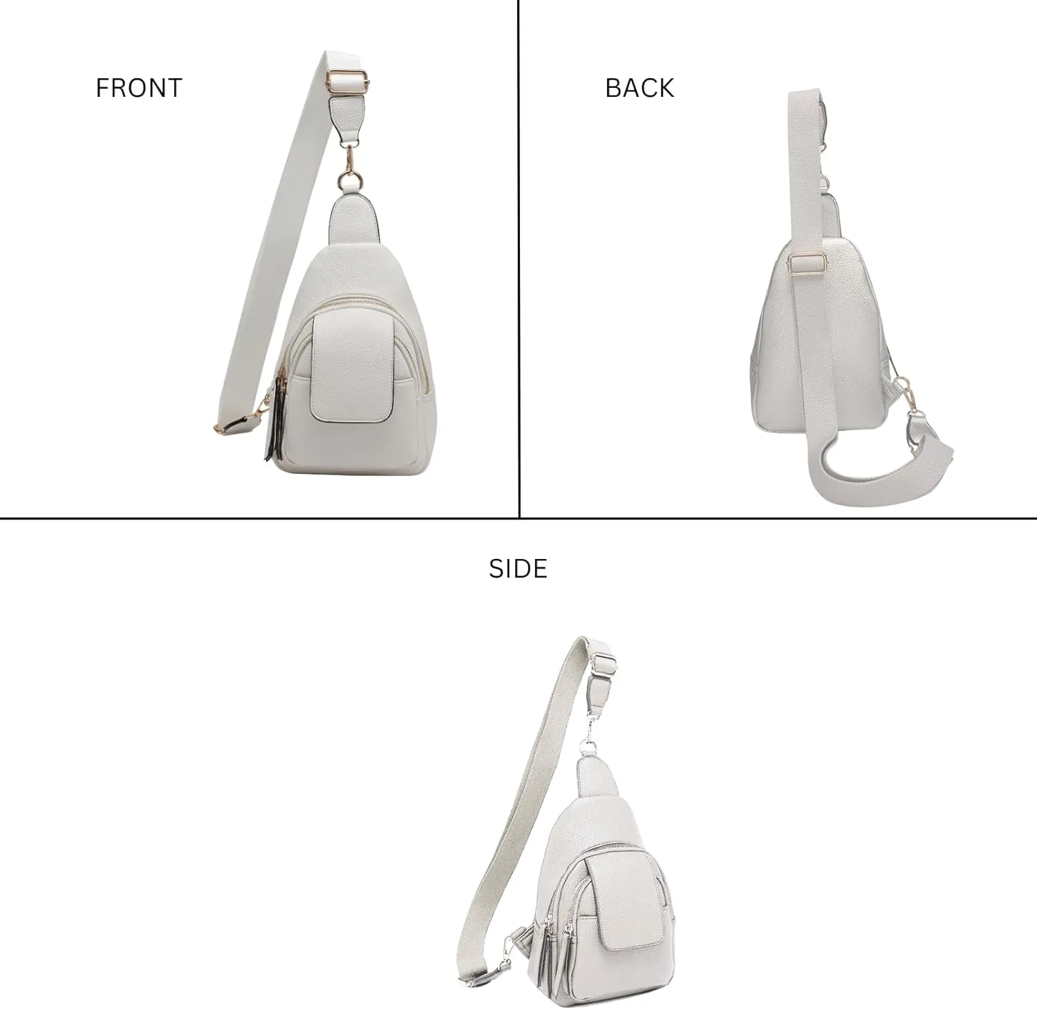 Sophia Crossbody Sling Bags for Women Vegan Leather Fanny Pack Purse Trendy Chest Bag for Travel (Ivory)