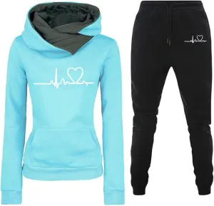 Stessotudo Sweatsuits for Women 2 Piece Pant Sets Plus Size Long Sleeve Hoodies Cute Heart Print Sweatshirt Casual Track Suit