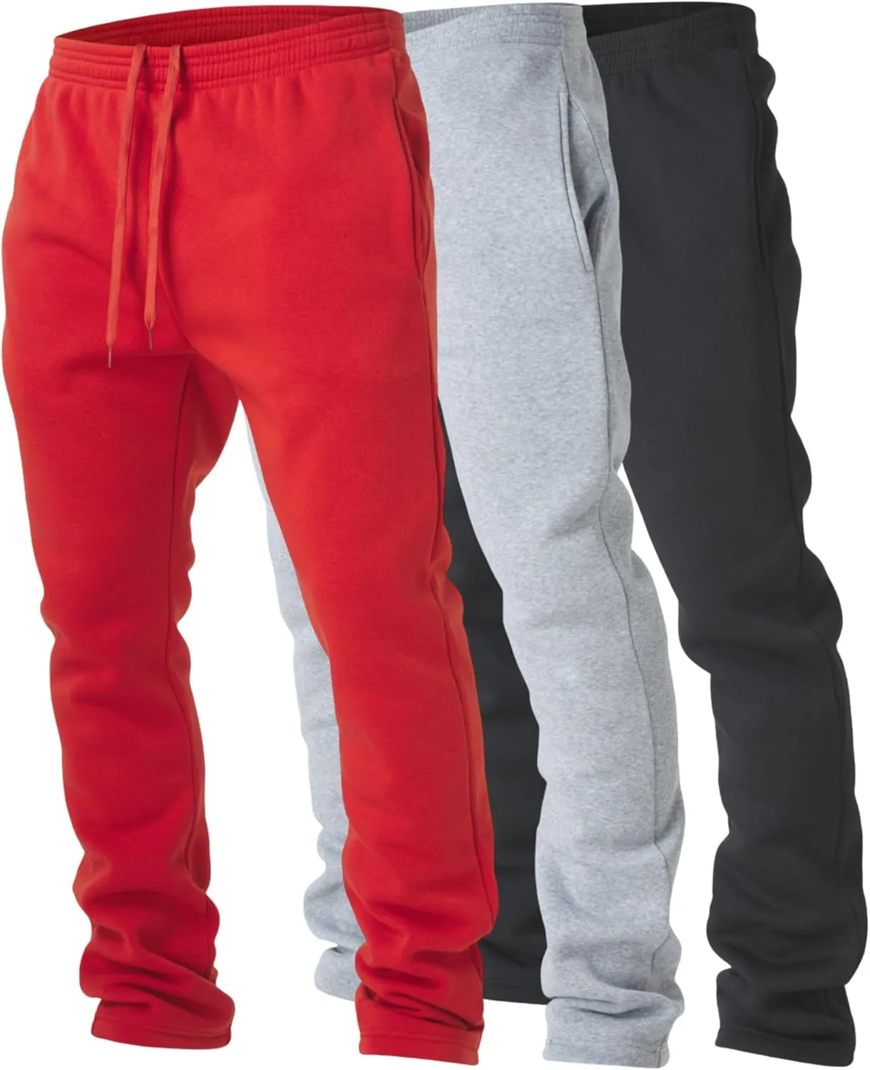 Ultra Performance 3 Pack Mens Fleece Wide Leg Sweatpants with Pockets, Open Bottom Workout Sweatpants for Men