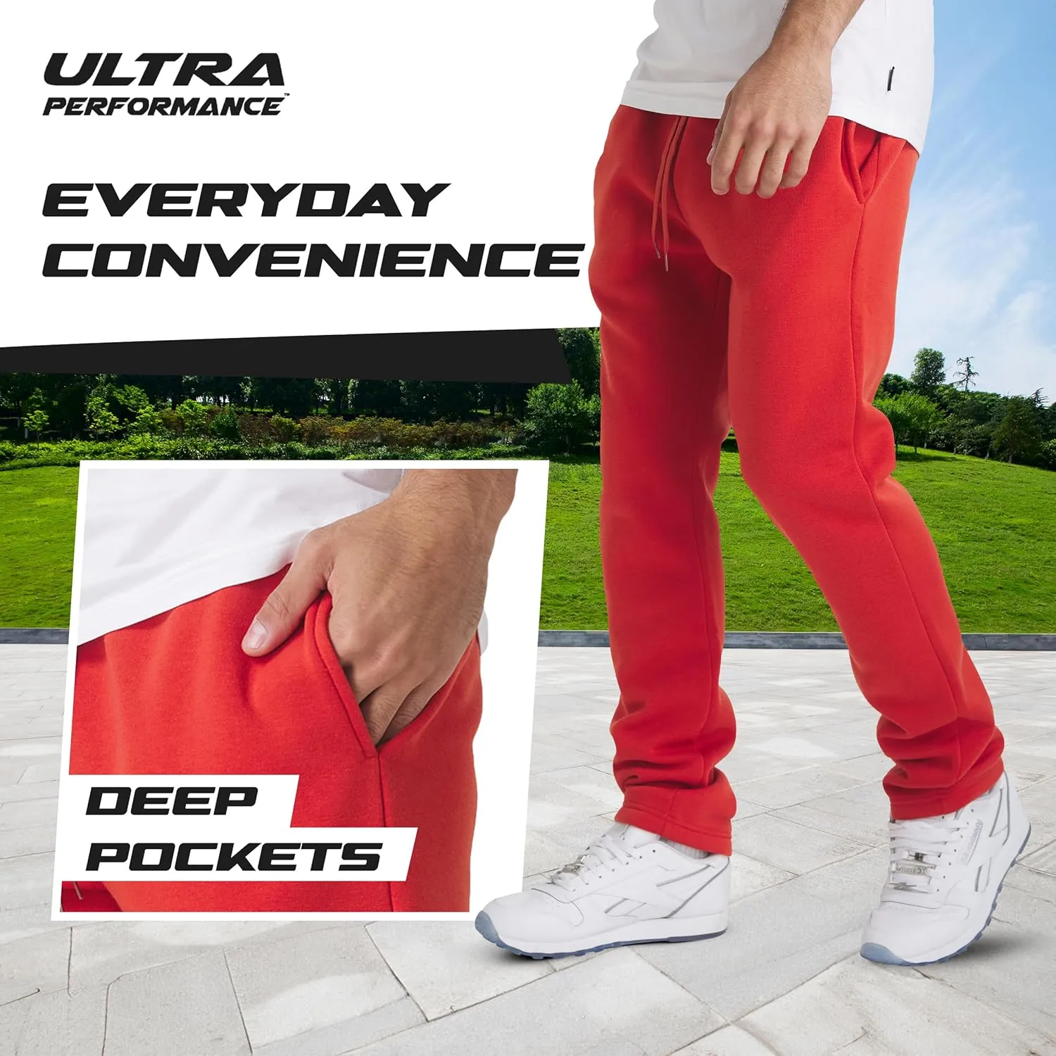 Ultra Performance 3 Pack Mens Fleece Wide Leg Sweatpants with Pockets, Open Bottom Workout Sweatpants for Men