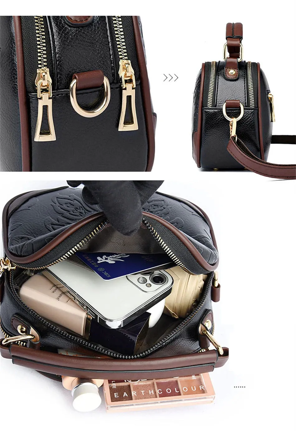 VANDERWAH Luxury Floral Print Crossbody Bag - Stylish PU Leather Handbag.
