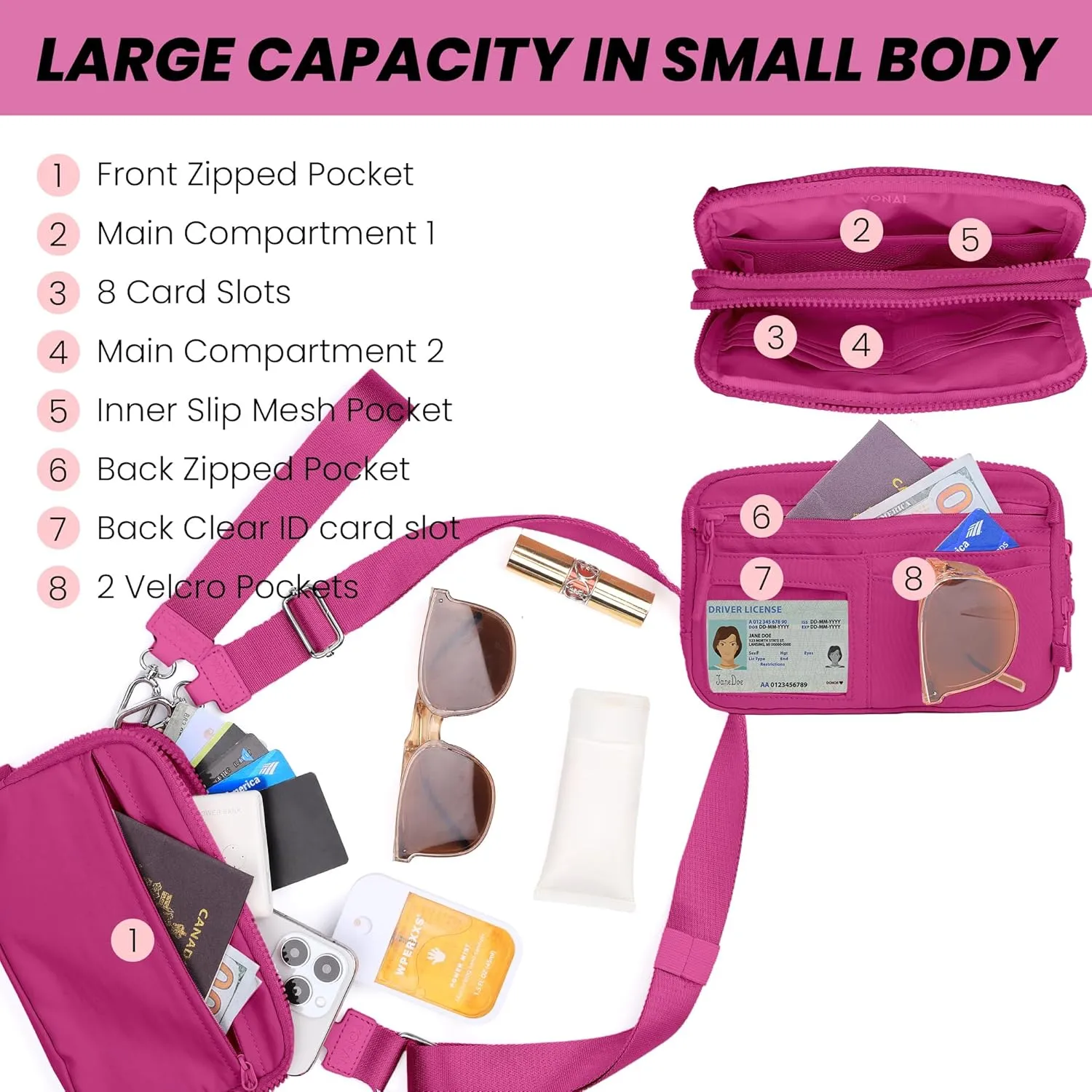 VONAL Wristlet Wallets for Women, RFID Wristlet Purse Built in Wallet, Small Nylon Crossbody Bags, Credit Card Holder