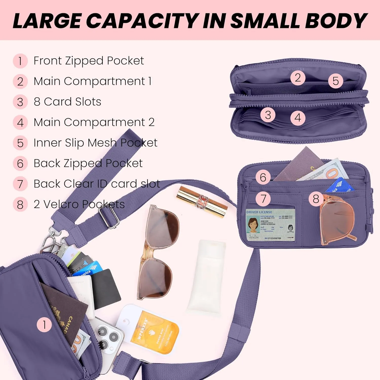VONAL Wristlet Wallets for Women, RFID Wristlet Purse Built in Wallet, Small Nylon Crossbody Bags, Credit Card Holder
