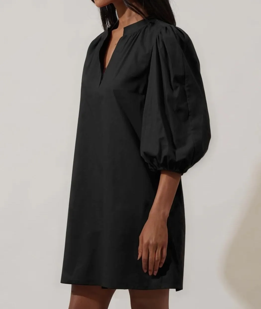 Women Babydoll Mini Dress Summer Casual Cotton V Neck Puff Lantern Sleeve Loose A Line Cute Dress