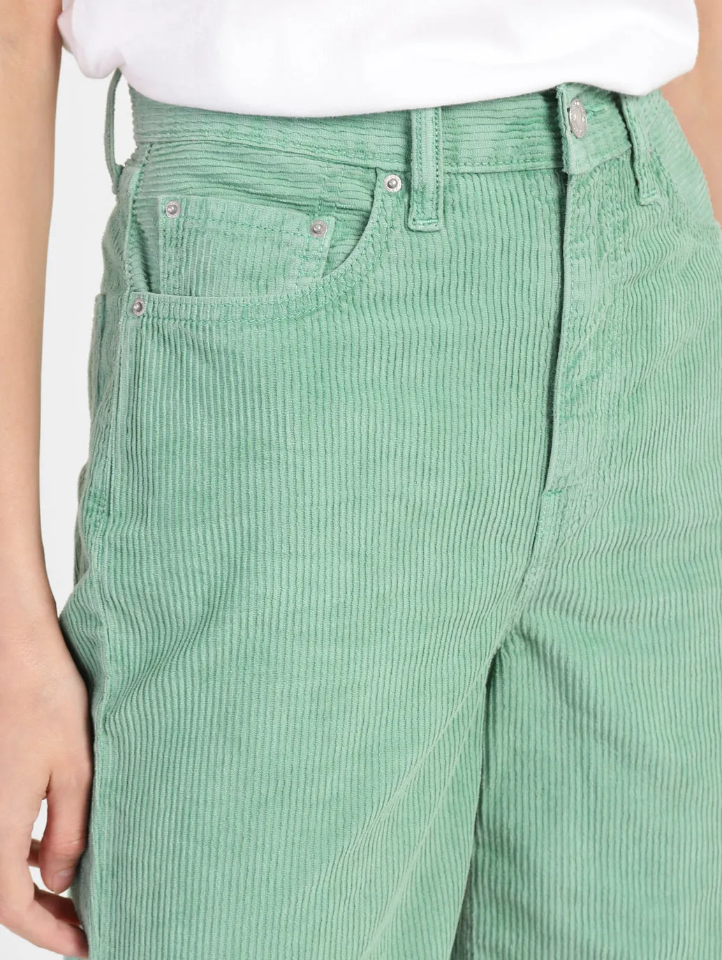 Women's Green Loose Fit High Rise Corduroy Jeans