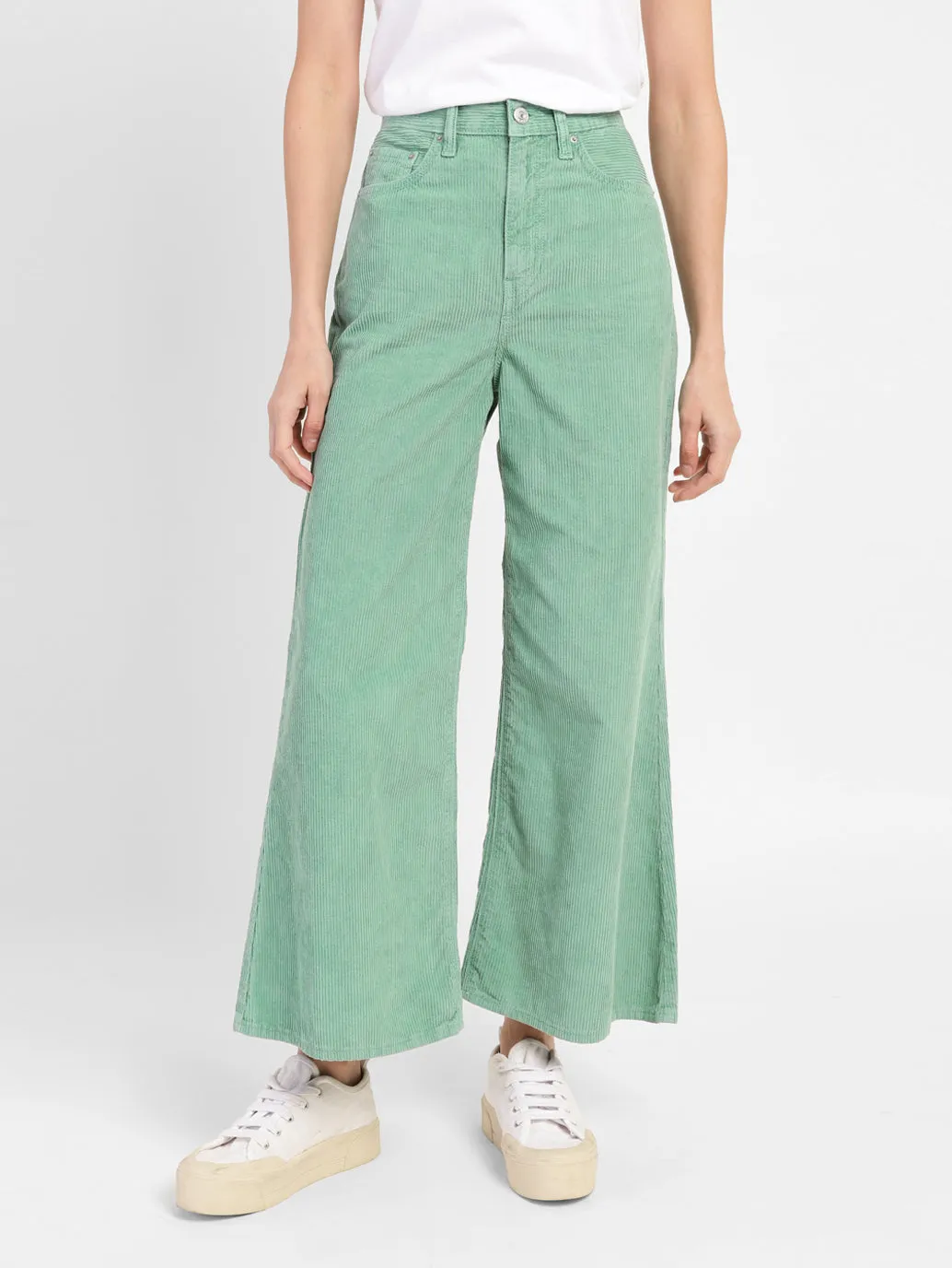 Women's Green Loose Fit High Rise Corduroy Jeans
