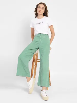 Women's Green Loose Fit High Rise Corduroy Jeans