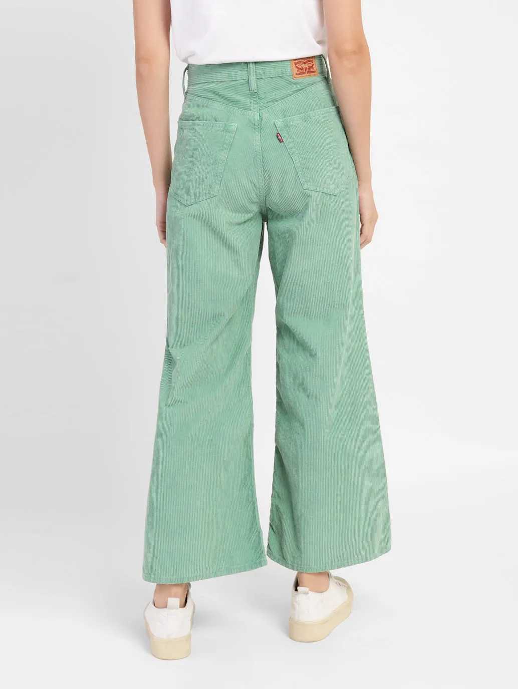 Women's Green Loose Fit High Rise Corduroy Jeans