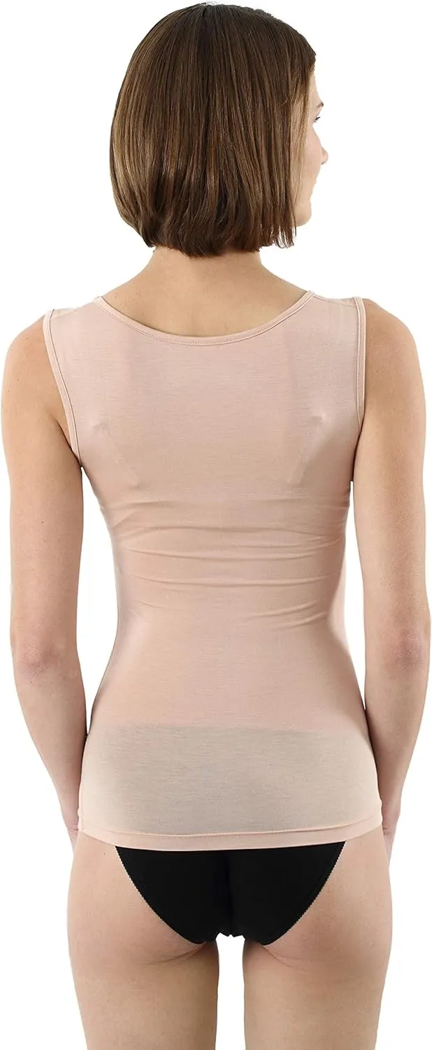 Women's Invisible Sleeveless Business Undershirt with deep Scoop Neck Micromodal Light Nude Beige