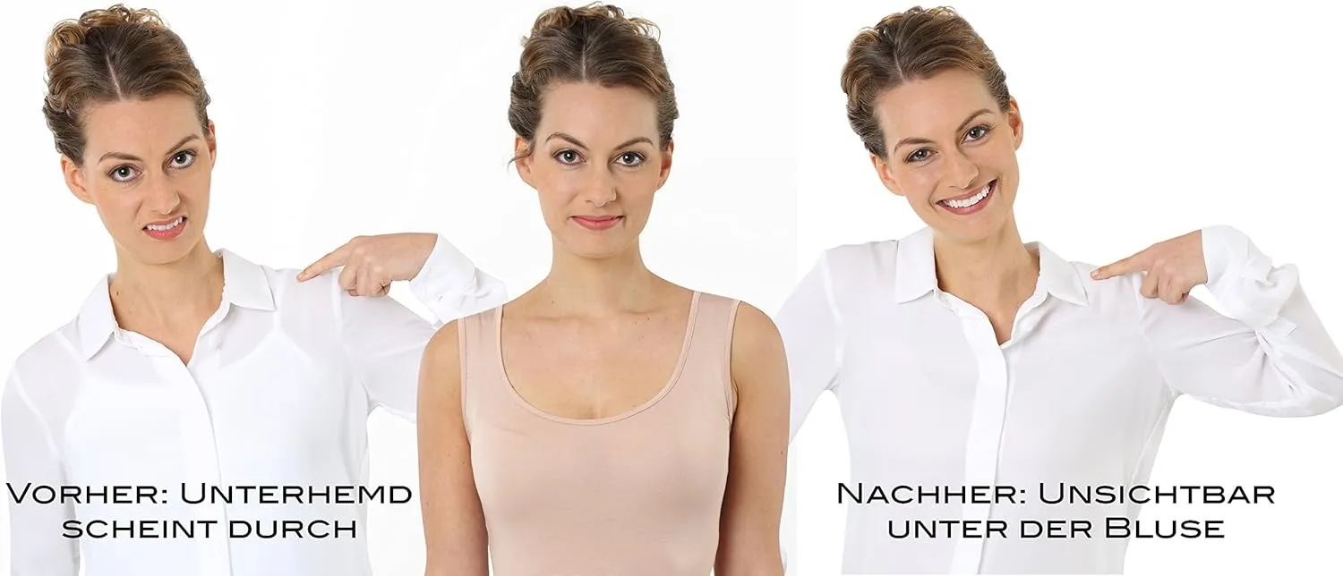 Women's Invisible Sleeveless Business Undershirt with deep Scoop Neck Micromodal Light Nude Beige