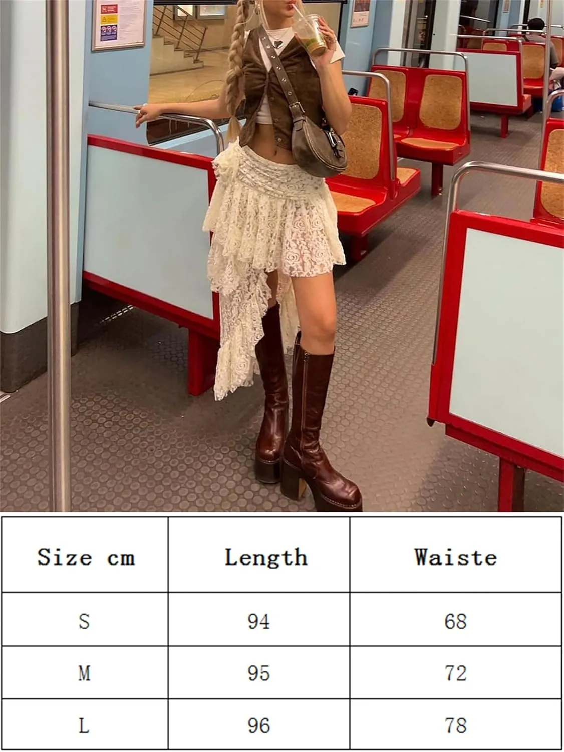 Y2K Lace Mini Skirt for Women Fairy Asymmetrical Layered Flowy Short Skirt High Waist Pleated Ruffle Half Slip Skirt
