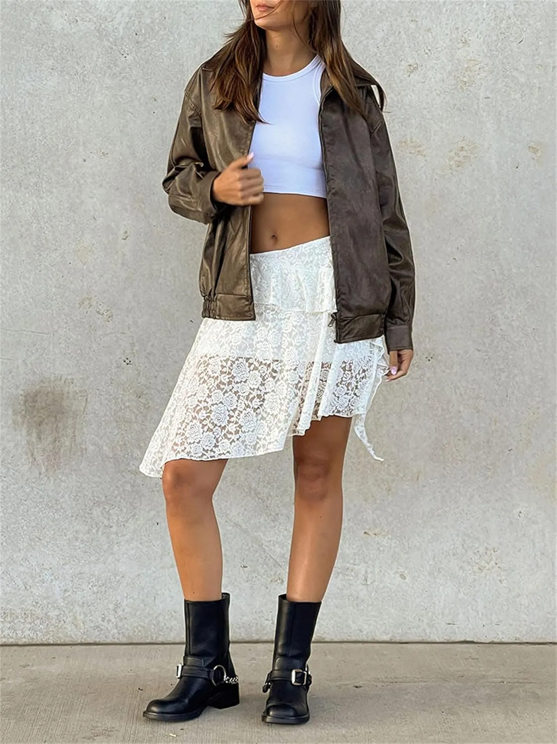 Y2K Lace Mini Skirt for Women Fairy Asymmetrical Layered Flowy Short Skirt High Waist Pleated Ruffle Half Slip Skirt